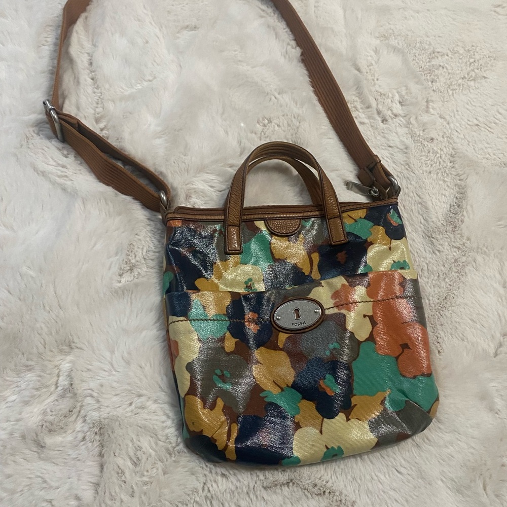 Fossil Blue and Green Crossbody Bags with Artistic Patterns